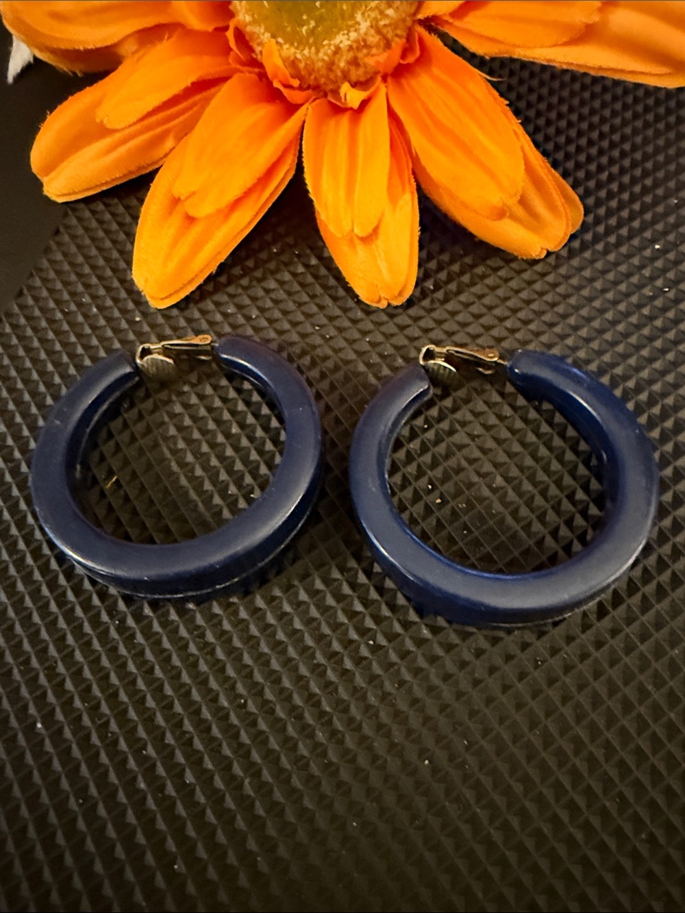 Vintage Navy Blue Hoop Earrings for Women